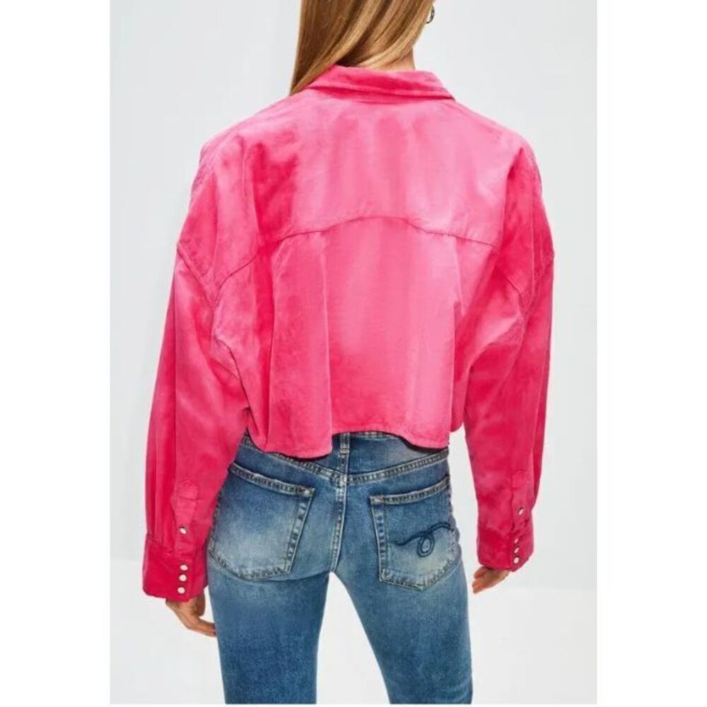R13 Cropped Corduroy Cowboy Shirt In Fuschia Size M NEW $595 - Picture 2 of 10